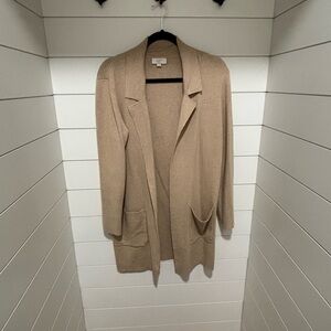 LOFT Tan Cardigan Sweater with Lapel Collar